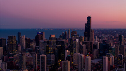 Aerial view of the city of downtown Chicago skyline