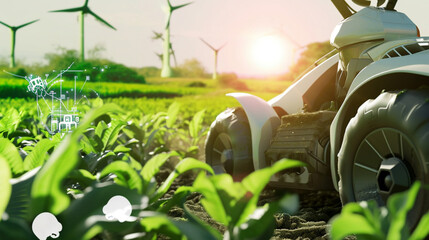 5g supported agricultural technologies. environmental AI-assisted agriculture. agricultural robots. robot workers. technological agriculture - obrazy, fototapety, plakaty
