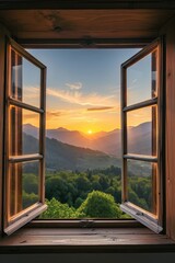 Majestic Mountain View Through Open Window