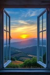 Window Overlooking Majestic Mountain Range