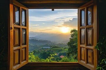 Mountain View Through Open Window