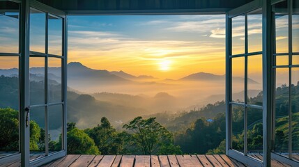 Mountain View Through an Open Window