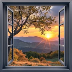 Mountain View Through Open Window