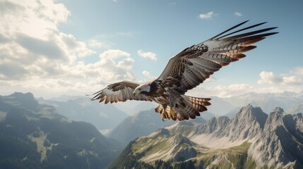 Majestic Falcon Soaring Gracefully Above a Picturesque Mountain Landscape - AI-Generative - obrazy, fototapety, plakaty