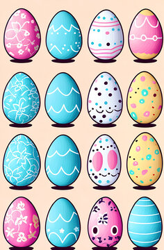 set of easter colored eggs icons