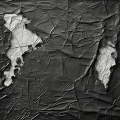 black and white grunge of a torn white fabric, black background