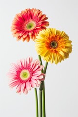 Three Different Colored Flowers in a Vase