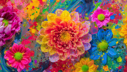 Paint and flower art concept. Generative AI