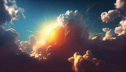Sunny Beatiful sky with cumulus clouds, Ai generated image - obrazy, fototapety, plakaty