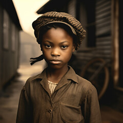 Emotionally resonant depiction of a somber young girl vintage. Generative AI