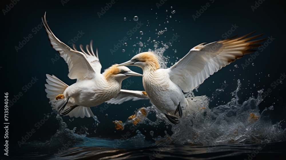 Poster gannet soaring in a graceful dive into crystal-clear waters - ai-generative