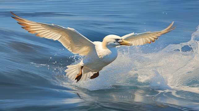 Gannet Soaring in a Graceful Dive into Crystal-Clear Waters - AI-Generative