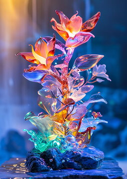 Illuminated crystal Tree of Enchantment, luminous lightwork sculpture