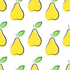 Pears vector seamless pattern. Doodle elements on white background. Best for textile, wallpapers, kitchen decoration, wrapping paper, package and web design.