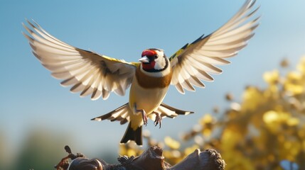 Graceful Flight of a Goldfinch in Mid-Air Elegance - AI-Generative