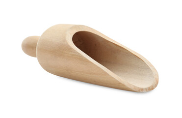 Wooden scoop isolated on white. Cooking utensil