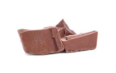 Pieces of tasty milk chocolate isolated on white