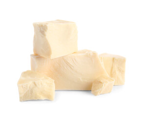 Pieces of tasty chocolate isolated on white