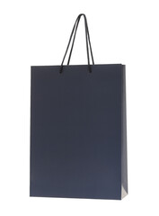 Dark blue paper shopping bag isolated on white