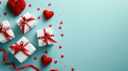 Minimalist Pastel Blue - Soft Valentine's Day Backdrop with White Gift Boxes, Valentine's Day Concept