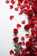 Fototapeta na wymiar Romantic Classic - White Background with Lush Red Roses, Valentine's Day Concept
