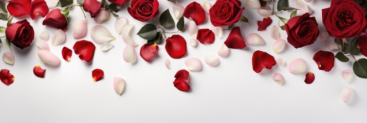 Romantic Classic - White Background with Lush Red Roses, Valentine's Day Concept