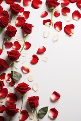 Romantic Classic - White Background with Lush Red Roses, Valentine's Day Concept