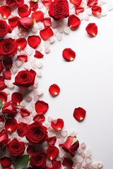 Fototapeta na wymiar Romantic Classic - White Background with Lush Red Roses, Valentine's Day Concept