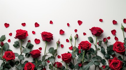 Romantic Classic - White Background with Lush Red Roses, Valentine's Day Concept