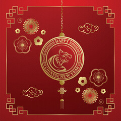 Obraz na płótnie Canvas Happy Chinese new year celebration social media post template, Chinese lunar new year poster gong xi fa cai red background banner