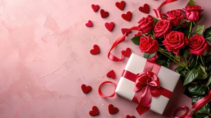 Soft Pink Elegance - Roses, Hearts, and Gift Box in a Minimalist Valentine's Day Concept