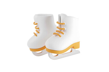 3d icon a pair of white ice skates with orange laces, tar, very, fashionable, elegantly, bright mood, festive, retro style