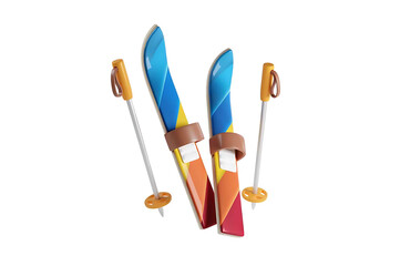3d icon a couple of skis sitting next to each other, rainbow coloured rockets, very stylized, ice arrows, crazy fun, gadget, set against a white background