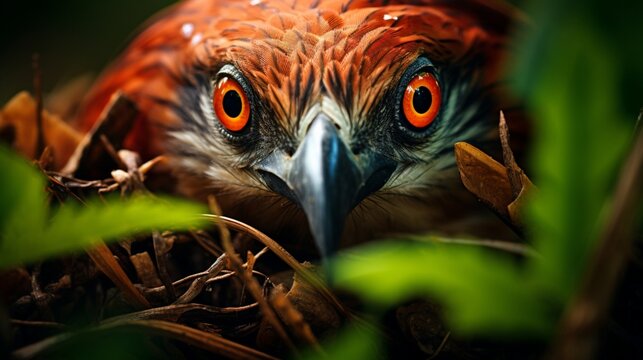Greater Coucal Bird Perfectly Camouflaged Amidst Foliage - AI-Generative