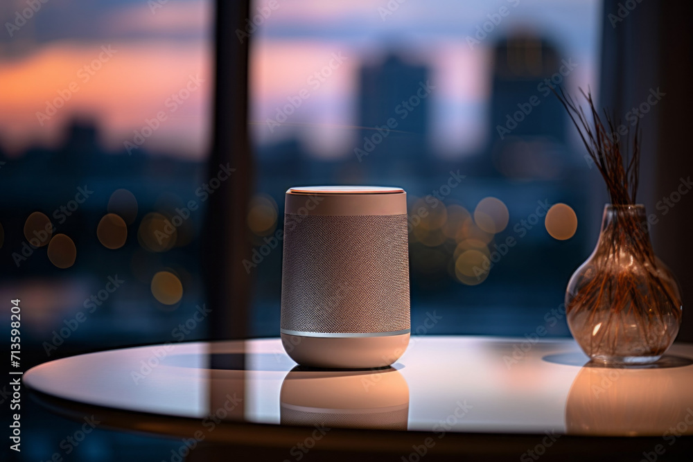 Poster smart speaker. background with selective focus and copy space