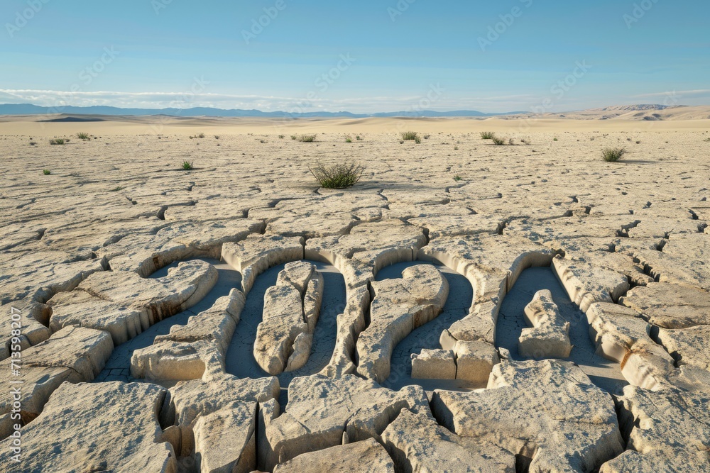 Poster numbers 2024 in the desert, concept of the hottest summer. background with selective focus and copy 