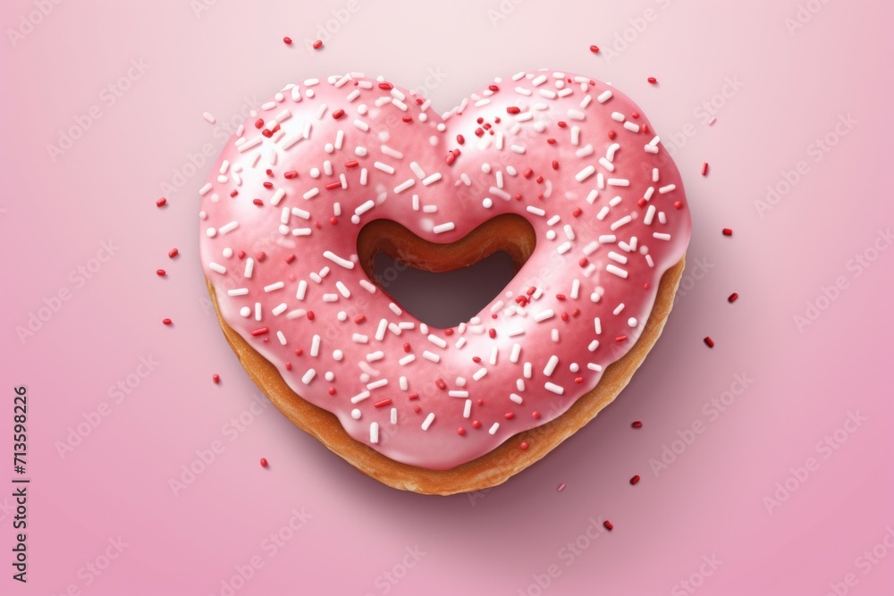 Poster donut in the shape of a heart. background with selective focus and copy space