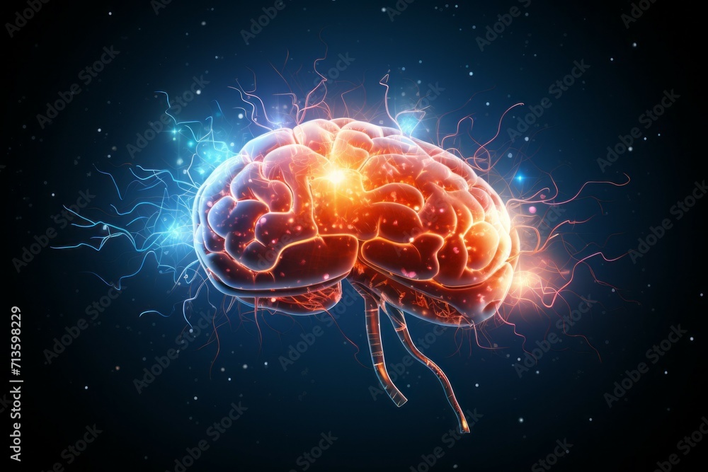Poster hologram of the brain. background with selective focus and copy space