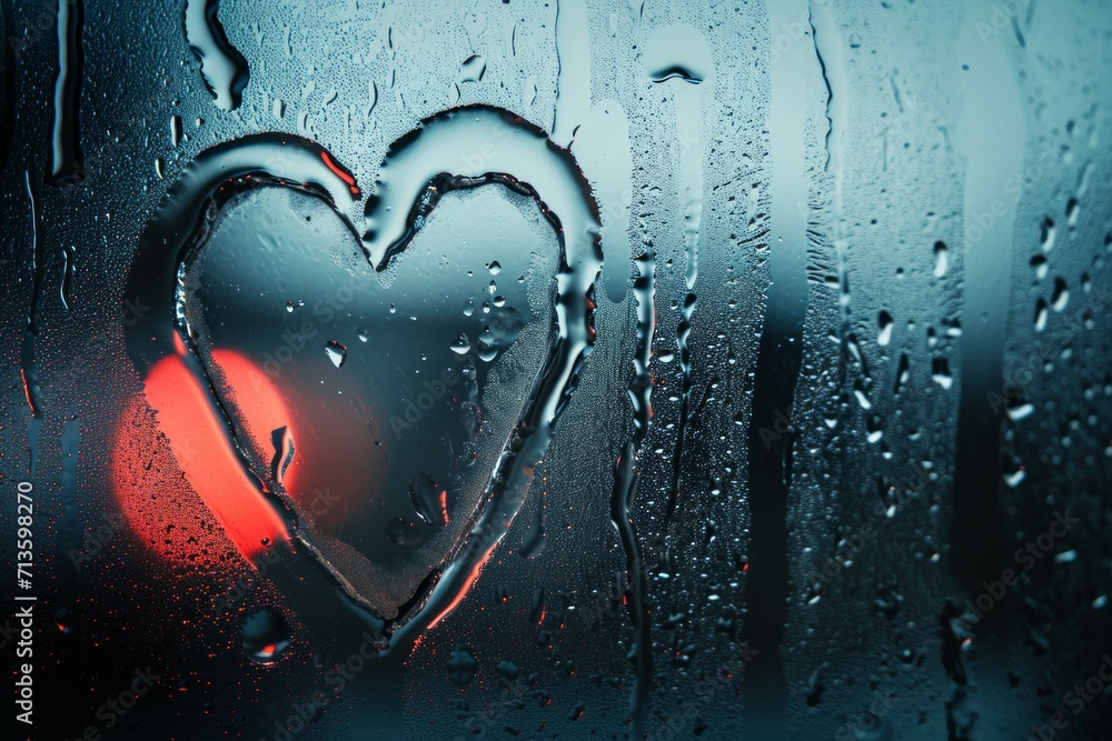 Poster heart on foggy glass. background with selective focus and copy space