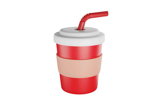 a red and white cup with a straw in it, cartoon paper coffee cup, paper cup, straw, with a straw, coffee cup, red realistic 3 d render, coffee, soda