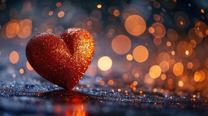 Glittering Red Heart - Captivating Sparkle Against Bokeh Lights, Valentine's Day Concept