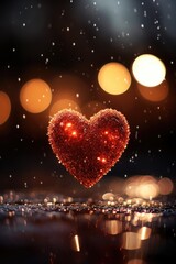 Obraz premium Glittering Red Heart - Captivating Sparkle Against Bokeh Lights, Valentine's Day Concept