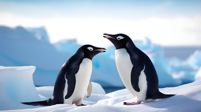 Adelie penguins chatting in Antarctica.