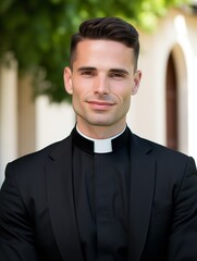 Spiritual Male Priest in Church, AI Generated