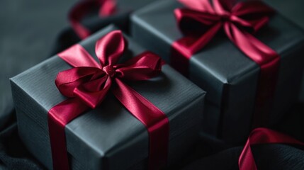 Sophisticated Black Gifts - Elegant Gift Boxes with Glossy Ribbons, Valentine's Day Concept