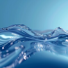 Image of flowing water waves from an aerial perspective. that receives light from sunlight This creates a bright blue surface suitable for personal care, cosmetics, pharmacy or beverage promotion.