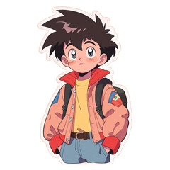 Boy anime sticker, child in a coat