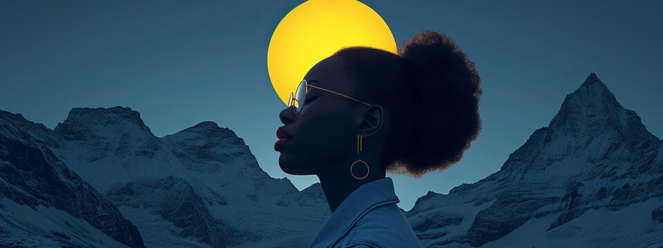 Lunar Halo, A Radiant Woman Illuminated by a Majestic Yellow Moon
