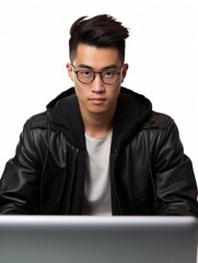 Obraz premium Focused Male Programmer Coding, AI Generated