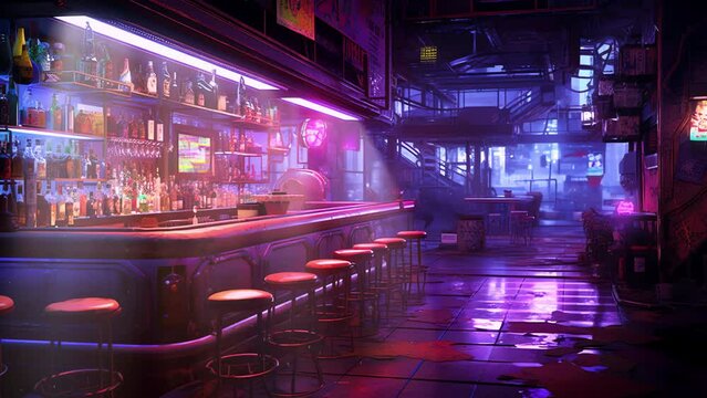 Animated Vtubers Background of a Sci-Fi Bar